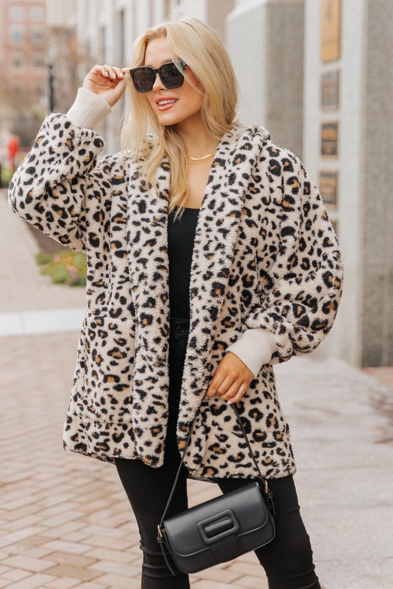 tan leopard print fur hooded jacket 502411