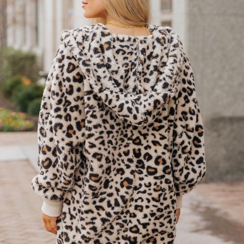 tan leopard print fur hooded jacket 584825