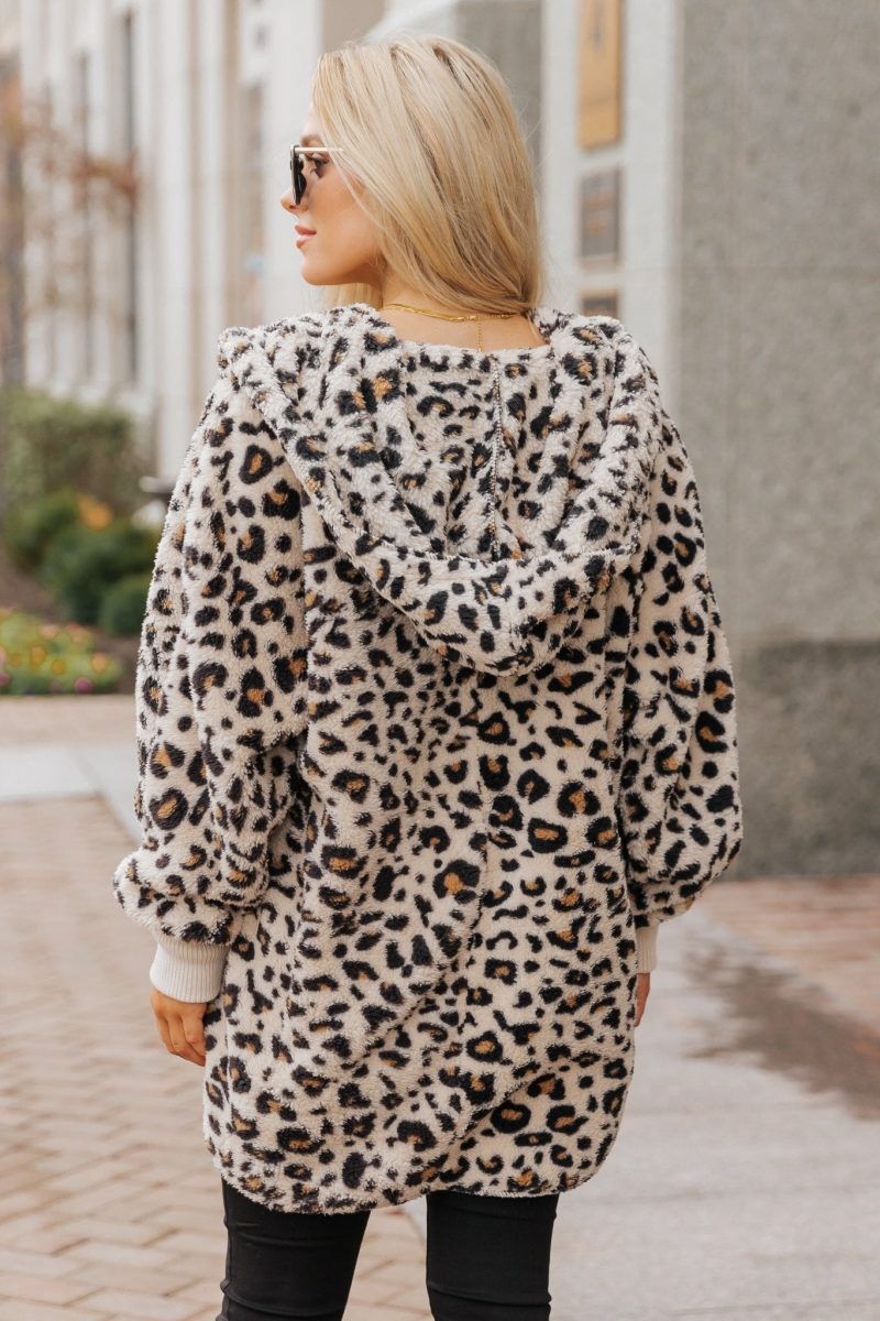 tan leopard print fur hooded jacket 584825