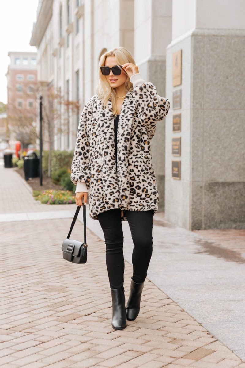 tan leopard print fur hooded jacket 787356