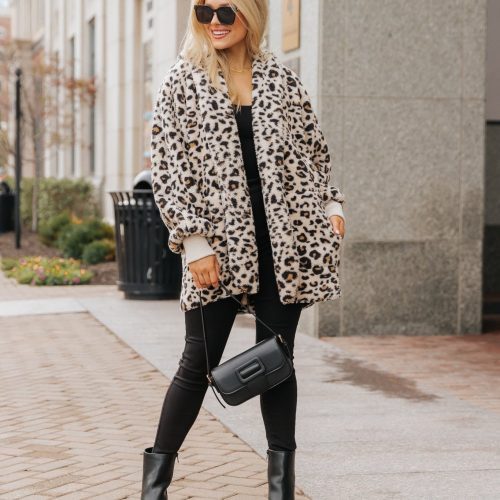 tan leopard print fur hooded jacket 971372