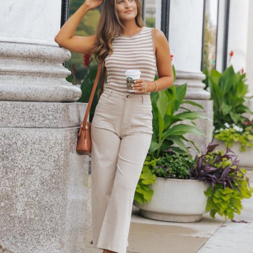 tan striped sweater tank top 385954