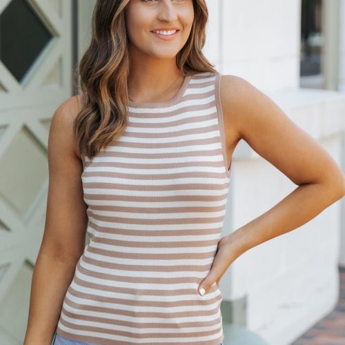 tan striped sweater tank top 654396