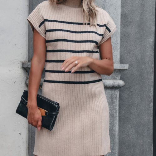 taupe and black striped sweater dress 193635