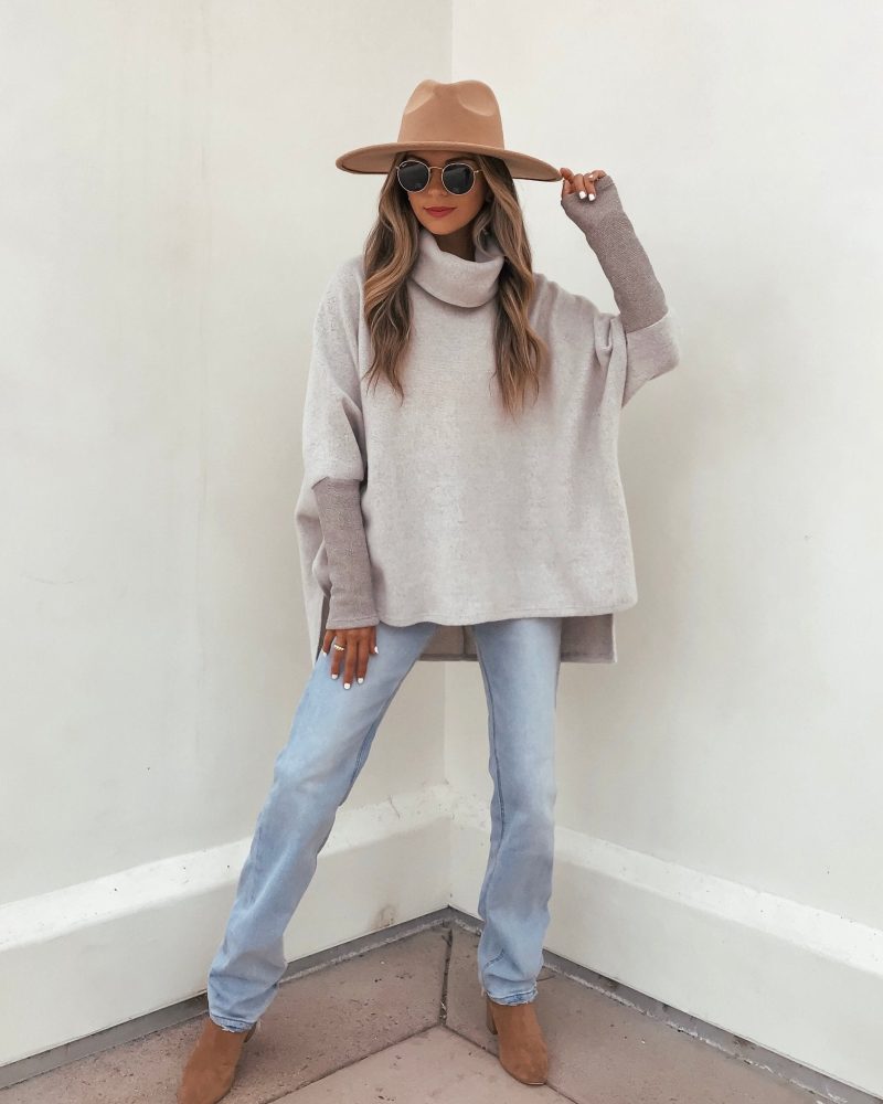 taupe color block turtleneck sweater 885200