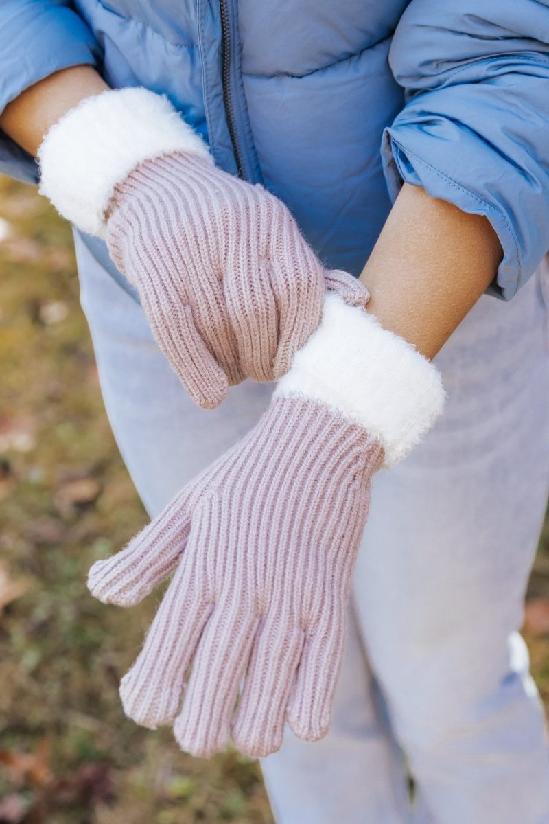 taupe faux fur smart touch gloves 115027