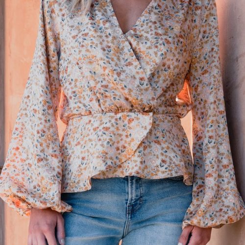 taupe floral print surplice top 764074