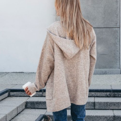 taupe hooded sweater cardigan 214490