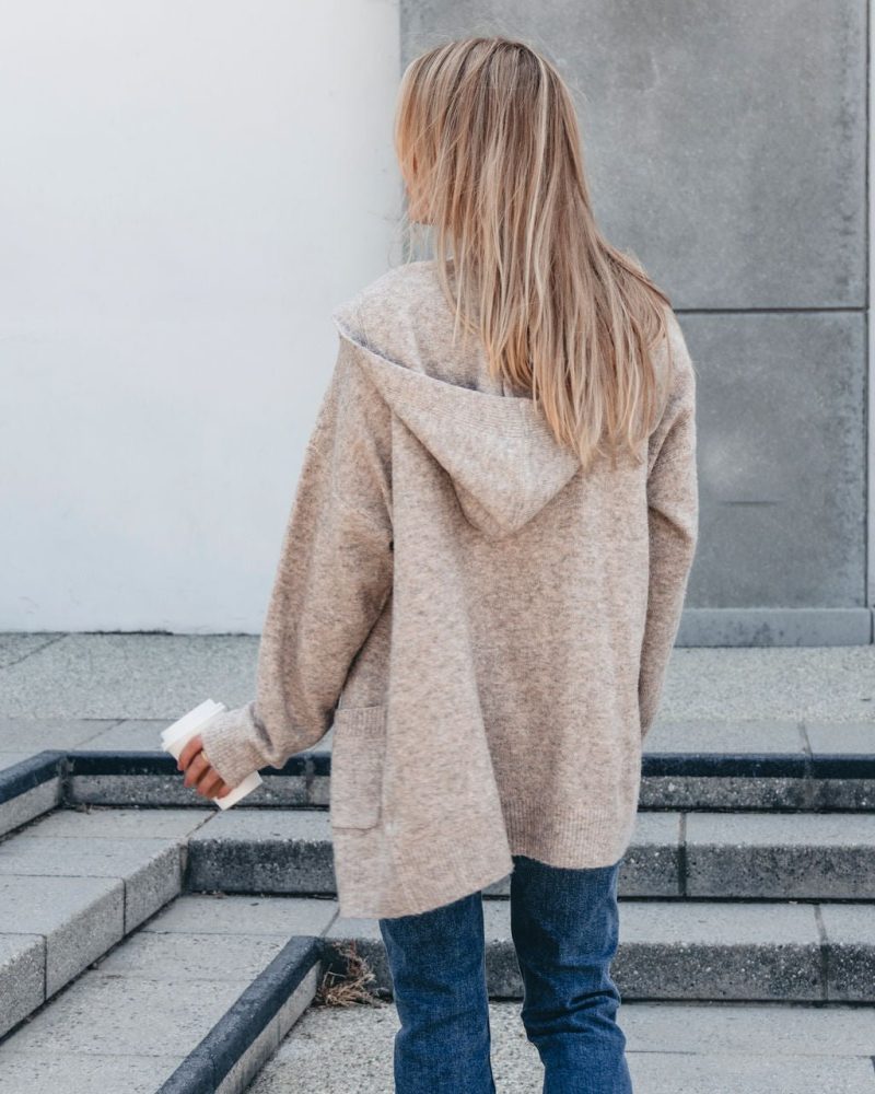 taupe hooded sweater cardigan 214490