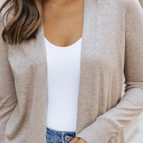 taupe open front ribbed sweater cardigan 111499