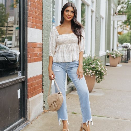 taupe print babydoll top 524536