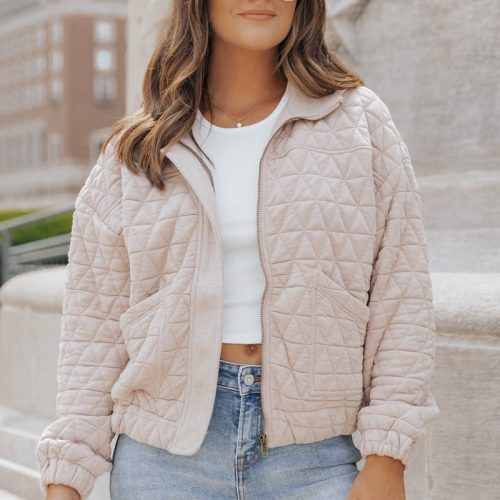 taupe quilted bomber jacket 268259