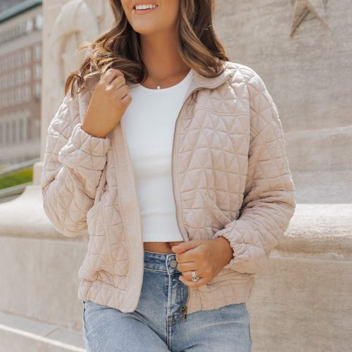 taupe quilted bomber jacket 900293