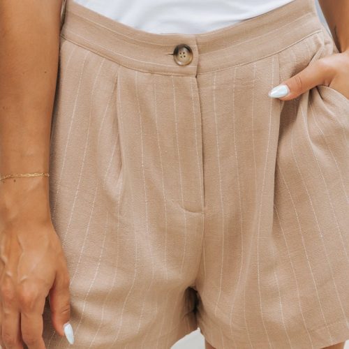 taupe stripe pleated linen shorts 822140