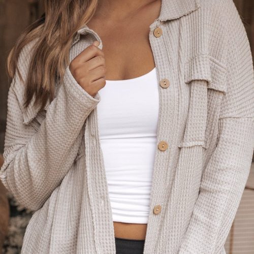 taupe waffle knit shacket 146211