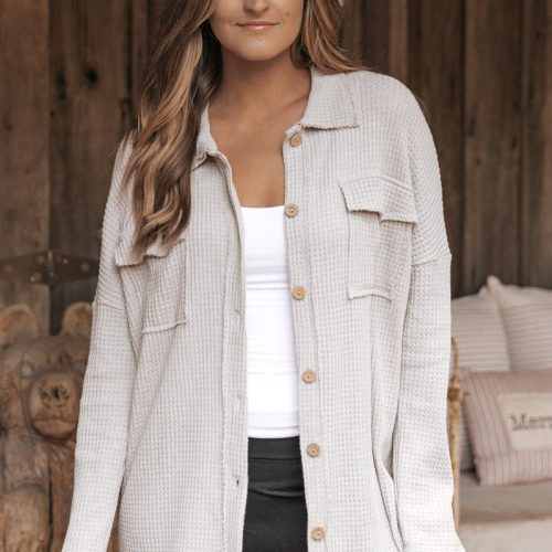 taupe waffle knit shacket 867450