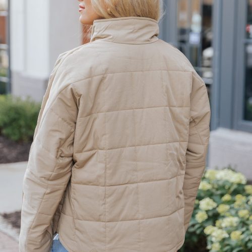 taupe zip up puffer jacket 440752