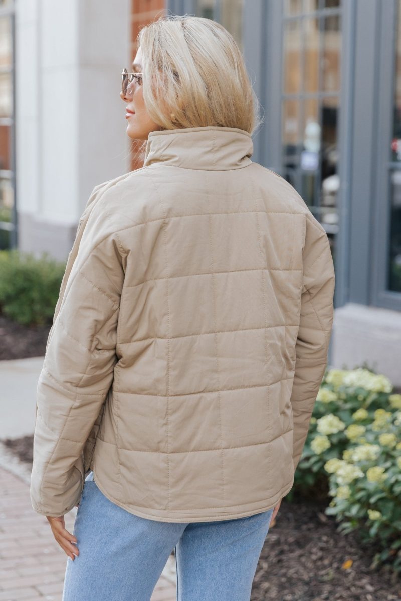 taupe zip up puffer jacket 440752