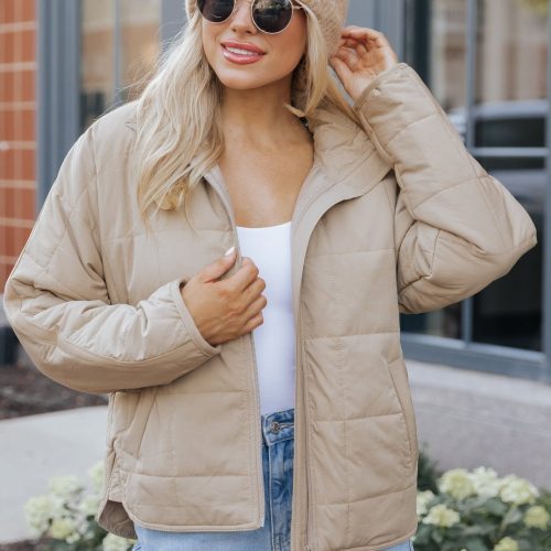 taupe zip up puffer jacket 840669