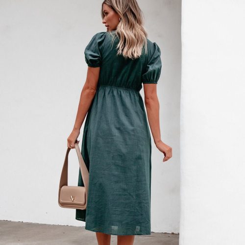 teal puff sleeve textured midi dress 178165