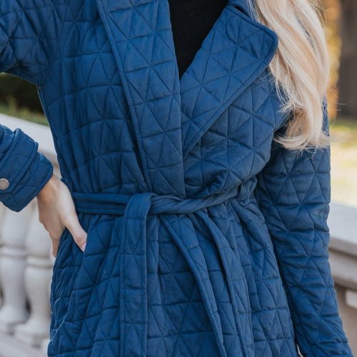 teal quilted waist tie jacket 261821