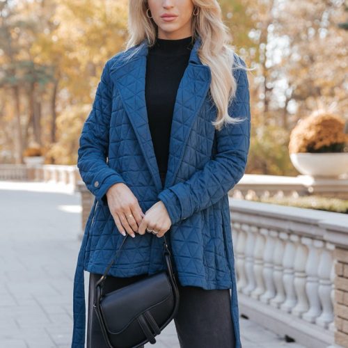 teal quilted waist tie jacket 289331