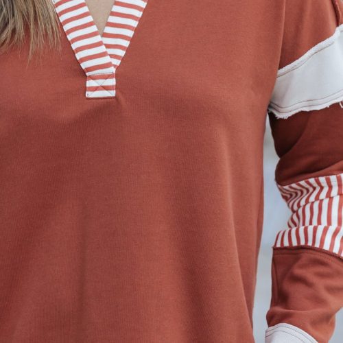 terracotta color block striped sweater 502424