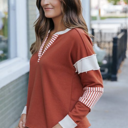 terracotta color block striped sweater 837380