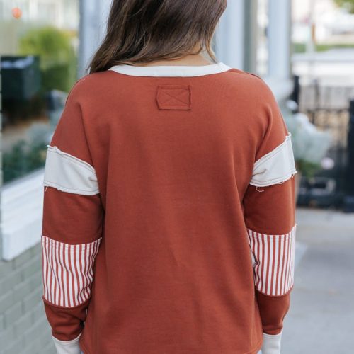 terracotta color block striped sweater 924180