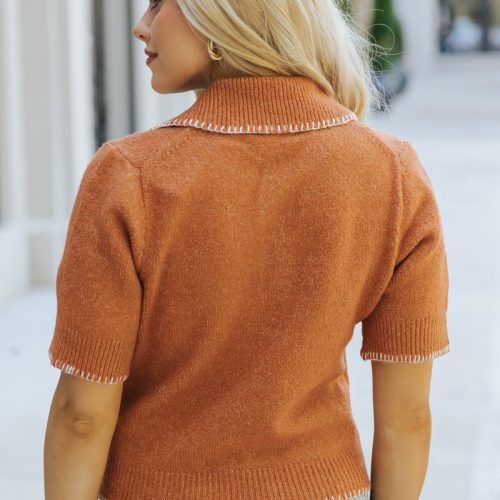 terracotta contrast stitch button up sweater 419136