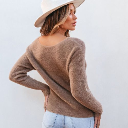 the fuzzy boat neck sweater mocha 417596