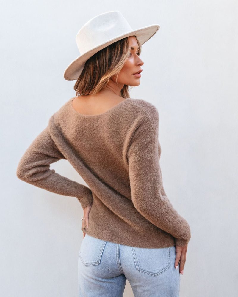 the fuzzy boat neck sweater mocha 417596