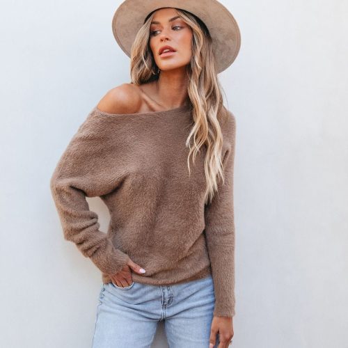 the fuzzy boat neck sweater mocha 886927