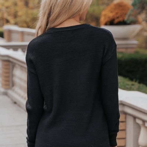 the mini waffle texture ribbed knit sweater black 700630