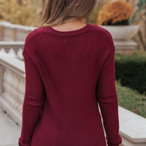 the mini waffle texture ribbed knit sweater wine 142196