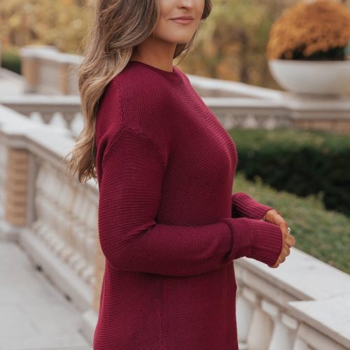 the mini waffle texture ribbed knit sweater wine 438523