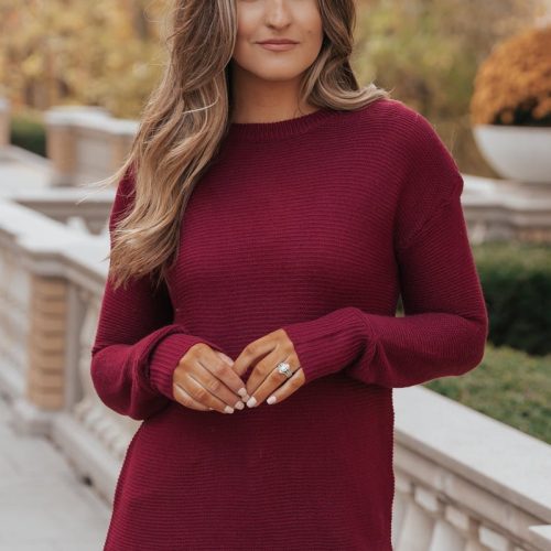 the mini waffle texture ribbed knit sweater wine 480793