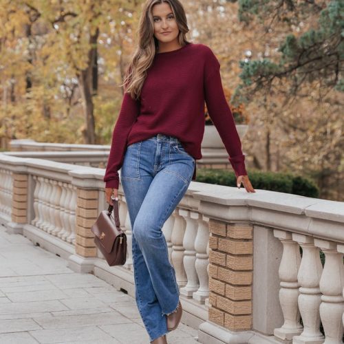 the mini waffle texture ribbed knit sweater wine 936174