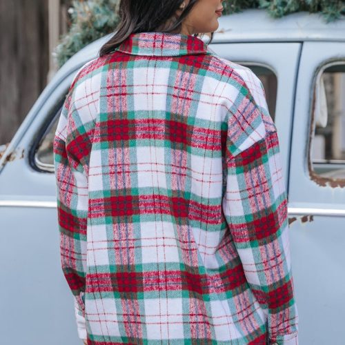 the mistletoe plaid button down shacket 116273