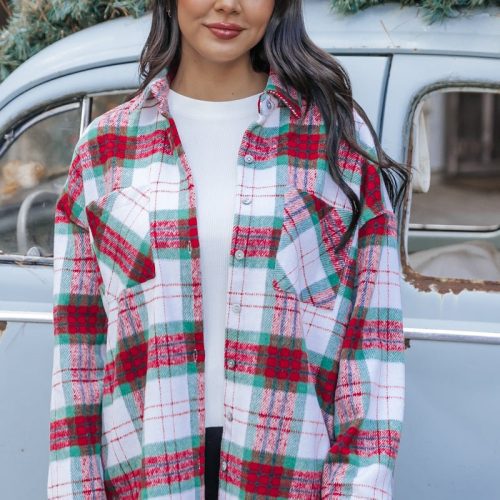 the mistletoe plaid button down shacket 637182