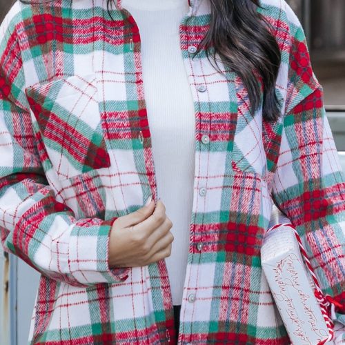 the mistletoe plaid button down shacket 643087