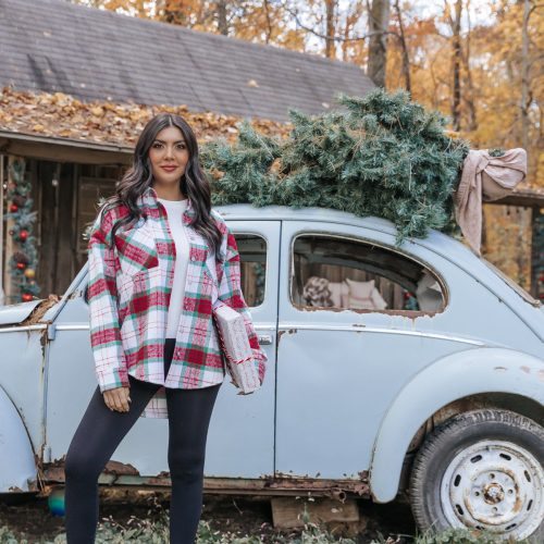 the mistletoe plaid button down shacket 897131