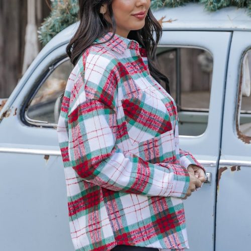 the mistletoe plaid button down shacket 963900