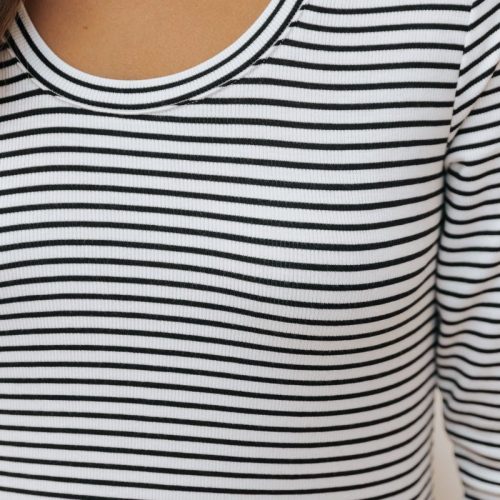 thread and supply black and white striped top 180656