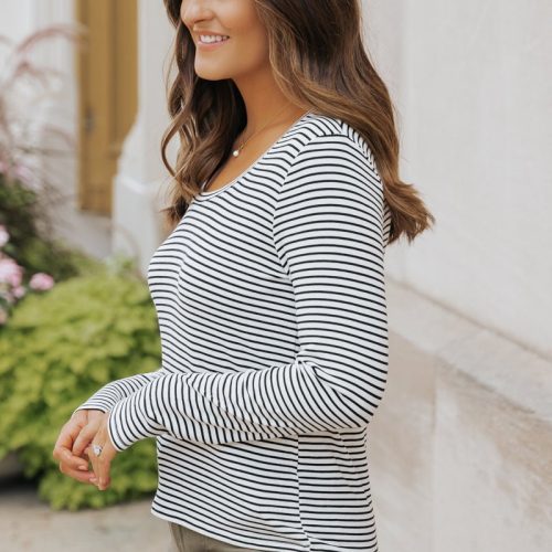 thread and supply black and white striped top 267512