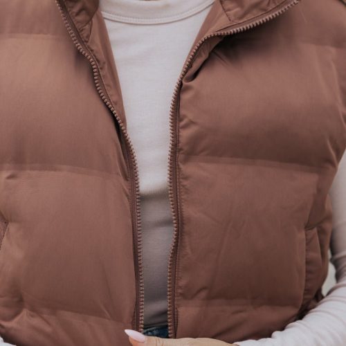 thread and supply brown puffer vest 507242