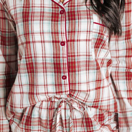 waking up multi red plaid shirt shorts set 329043