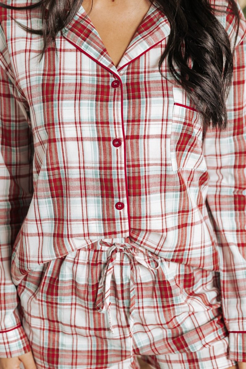 waking up multi red plaid shirt shorts set 329043