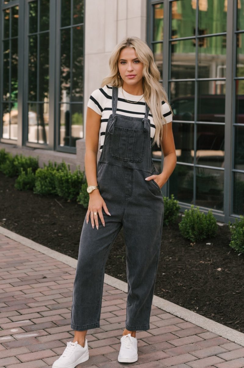 washed black tencel overalls 775960