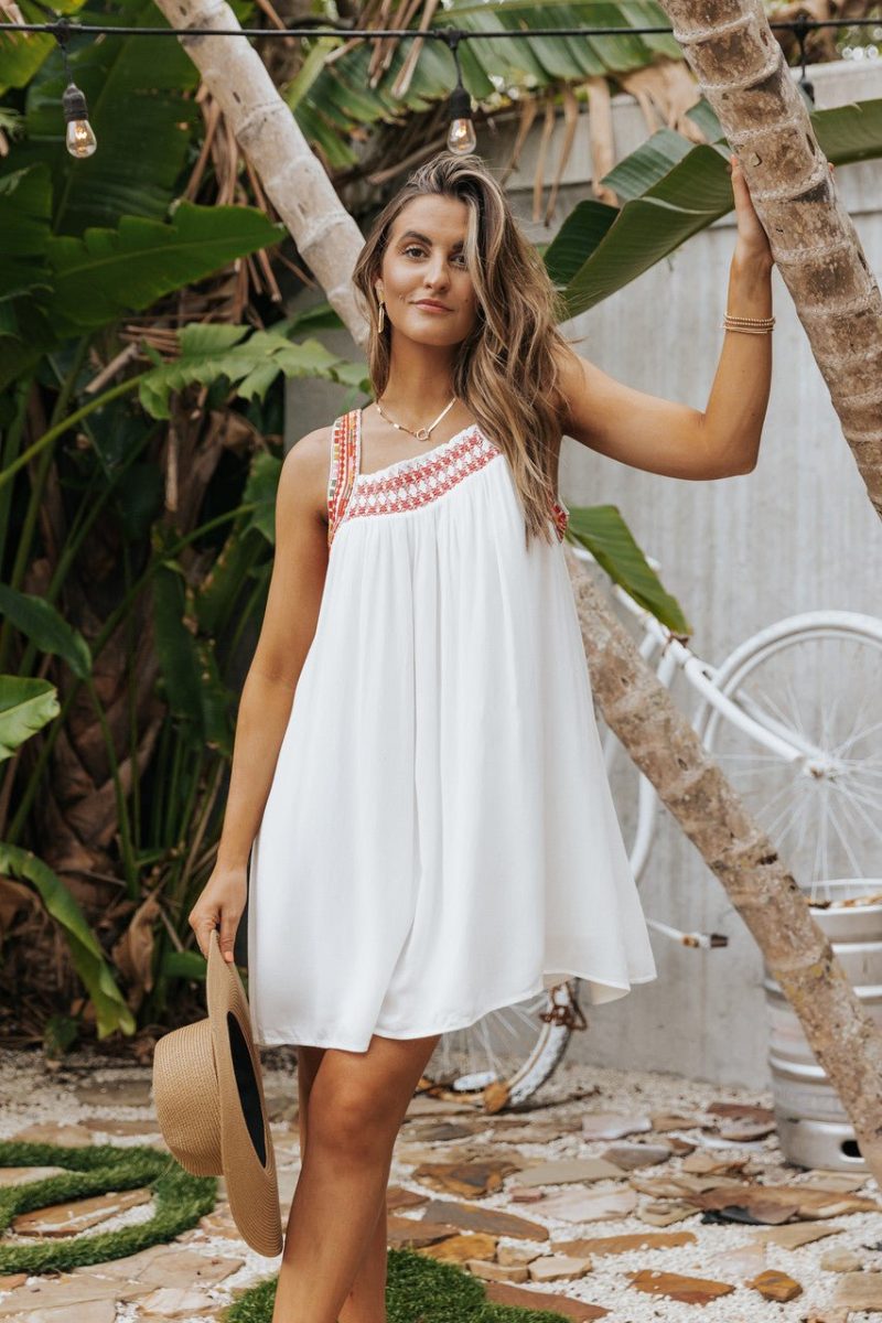 white embroidered flare mini dress final sale 285955